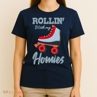 ROLLIN WITH MY HOMIES Roller Skating Roller Girl Skate T-Shirt thumb 4