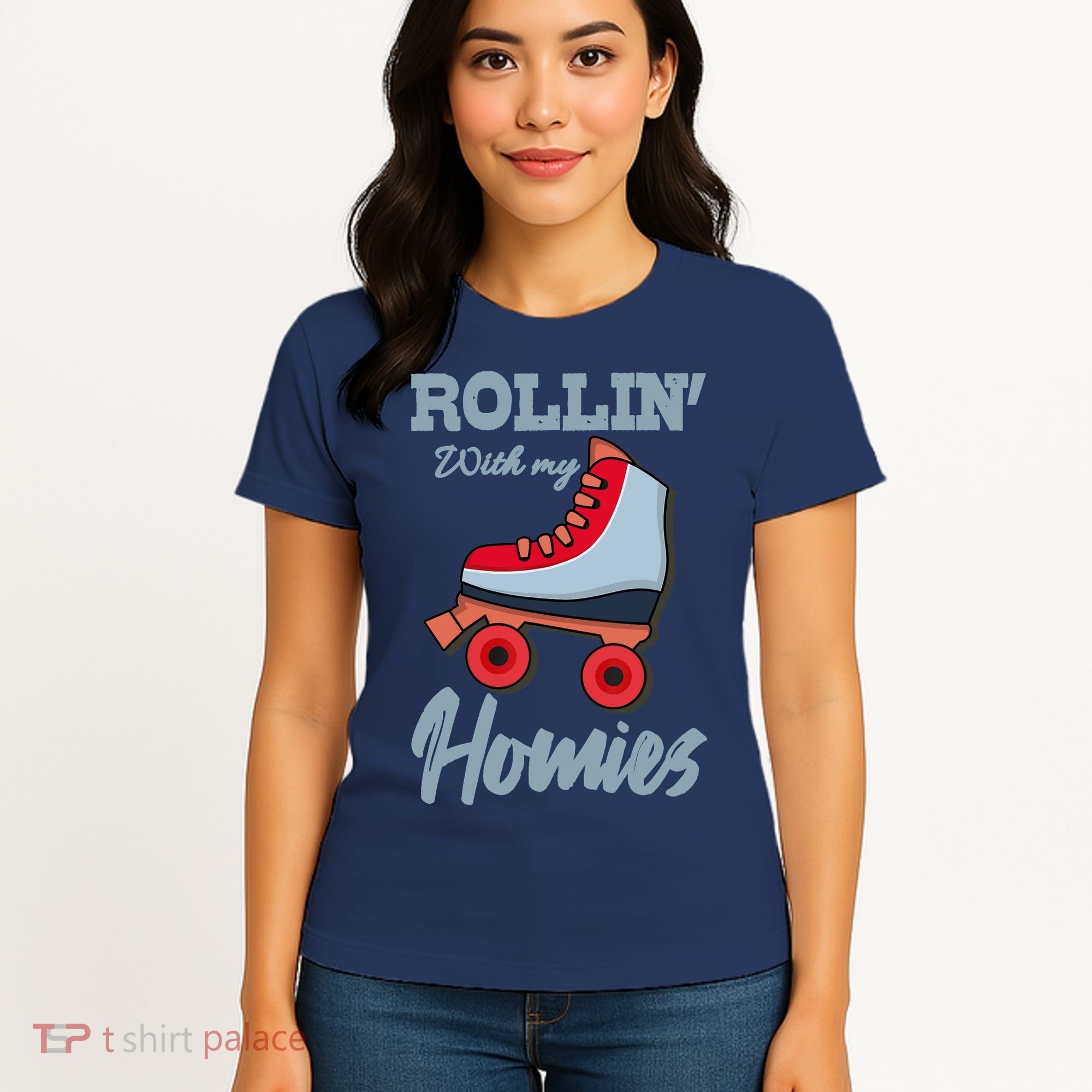ROLLIN WITH MY HOMIES Roller Skating Roller Girl Skate Women's T-Shirt