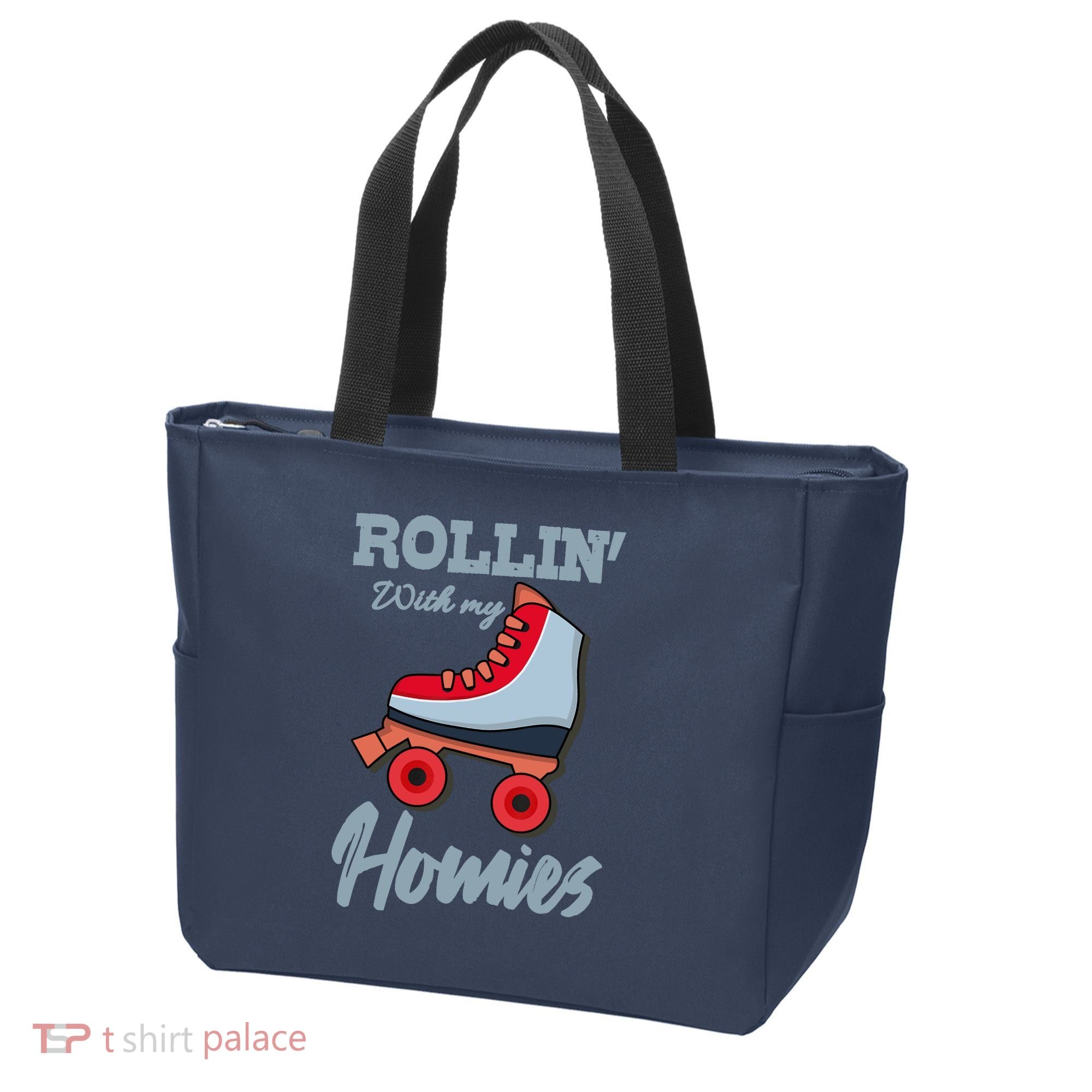 ROLLIN WITH MY HOMIES Roller Skating Roller Girl Skate Tote Bag