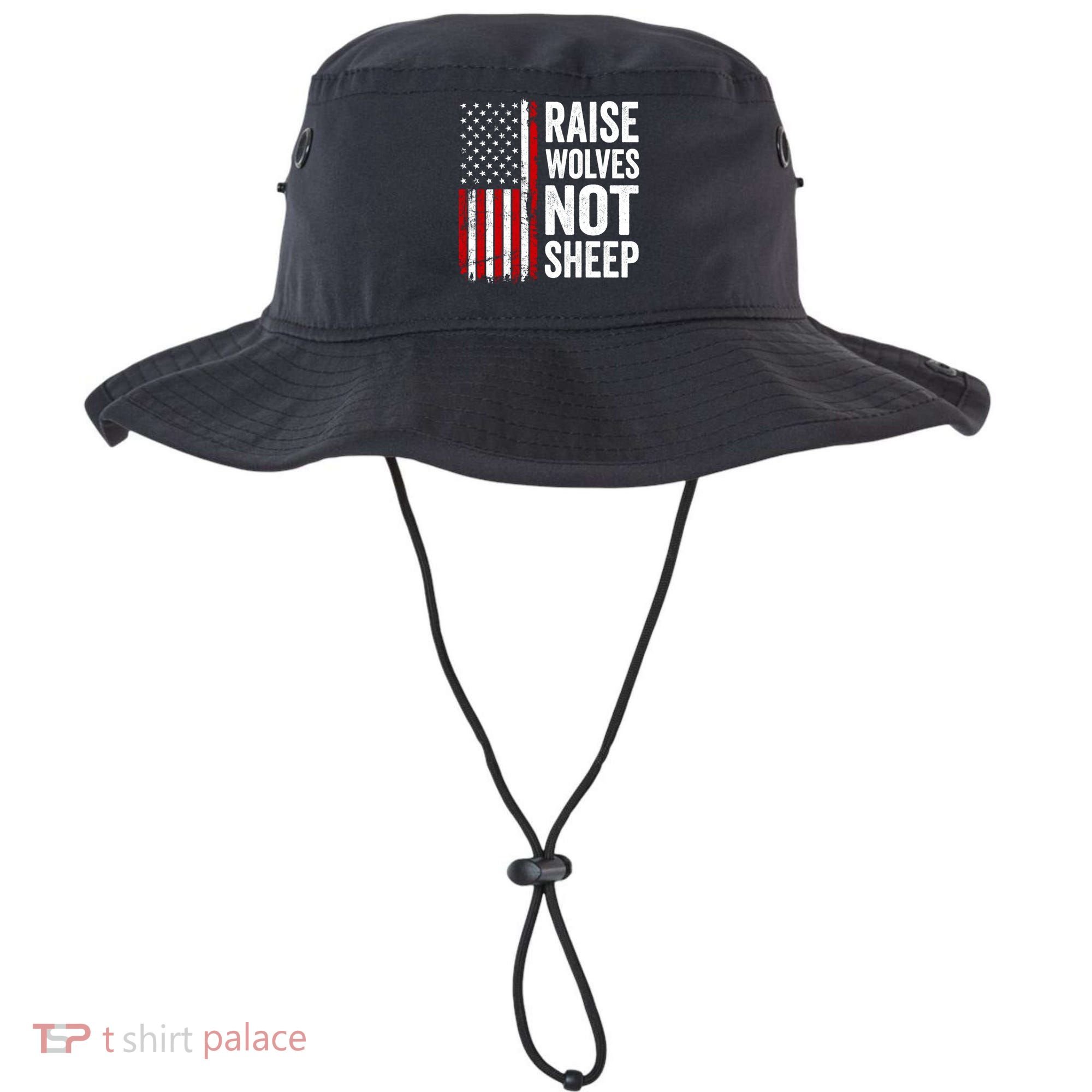 Raise Wolves Not Sheep Gift American Patriotic Usa Flag (Back) Gift Bucket Hat