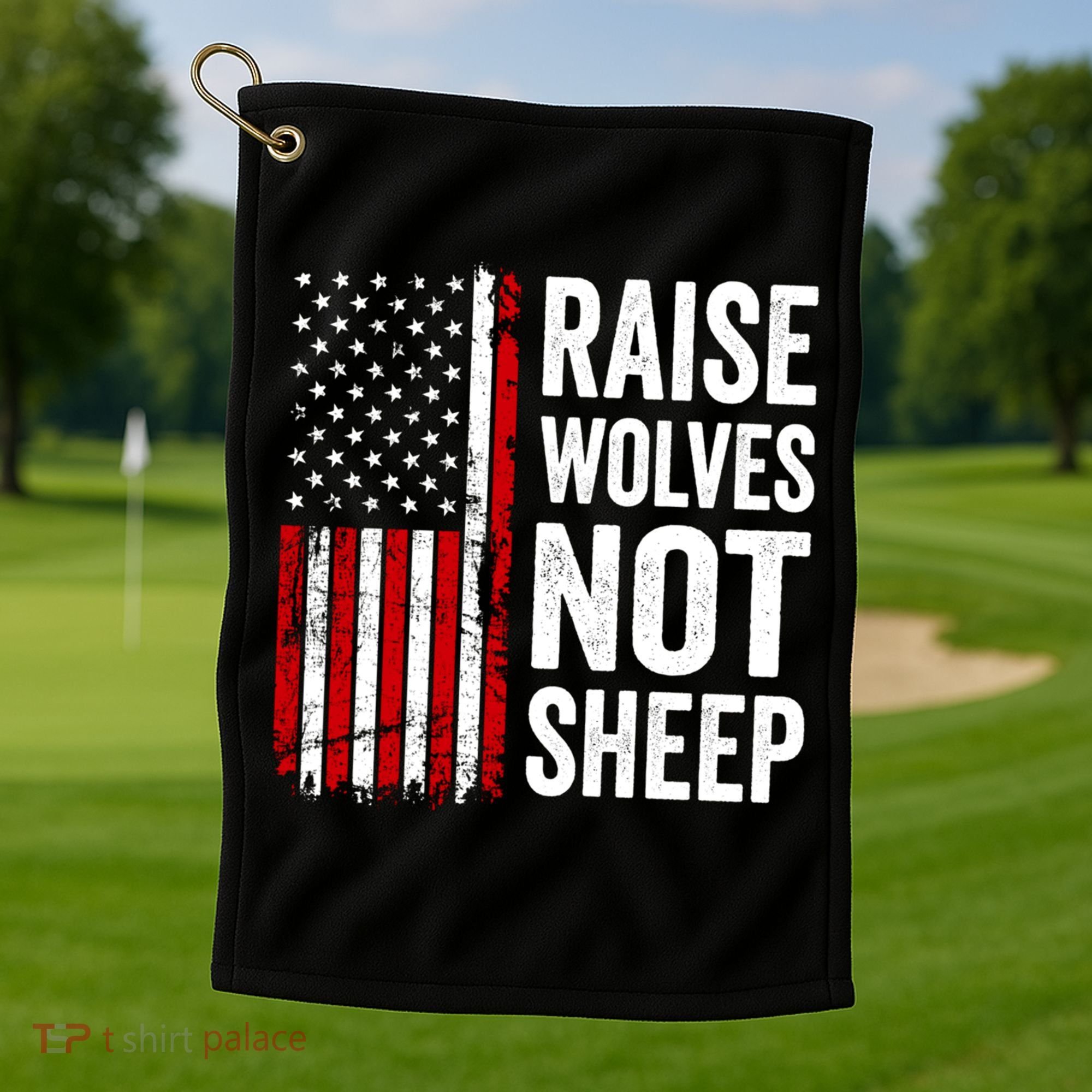 Raise Wolves Not Sheep Gift American Patriotic Usa Flag (Back) Gift Golf Towel