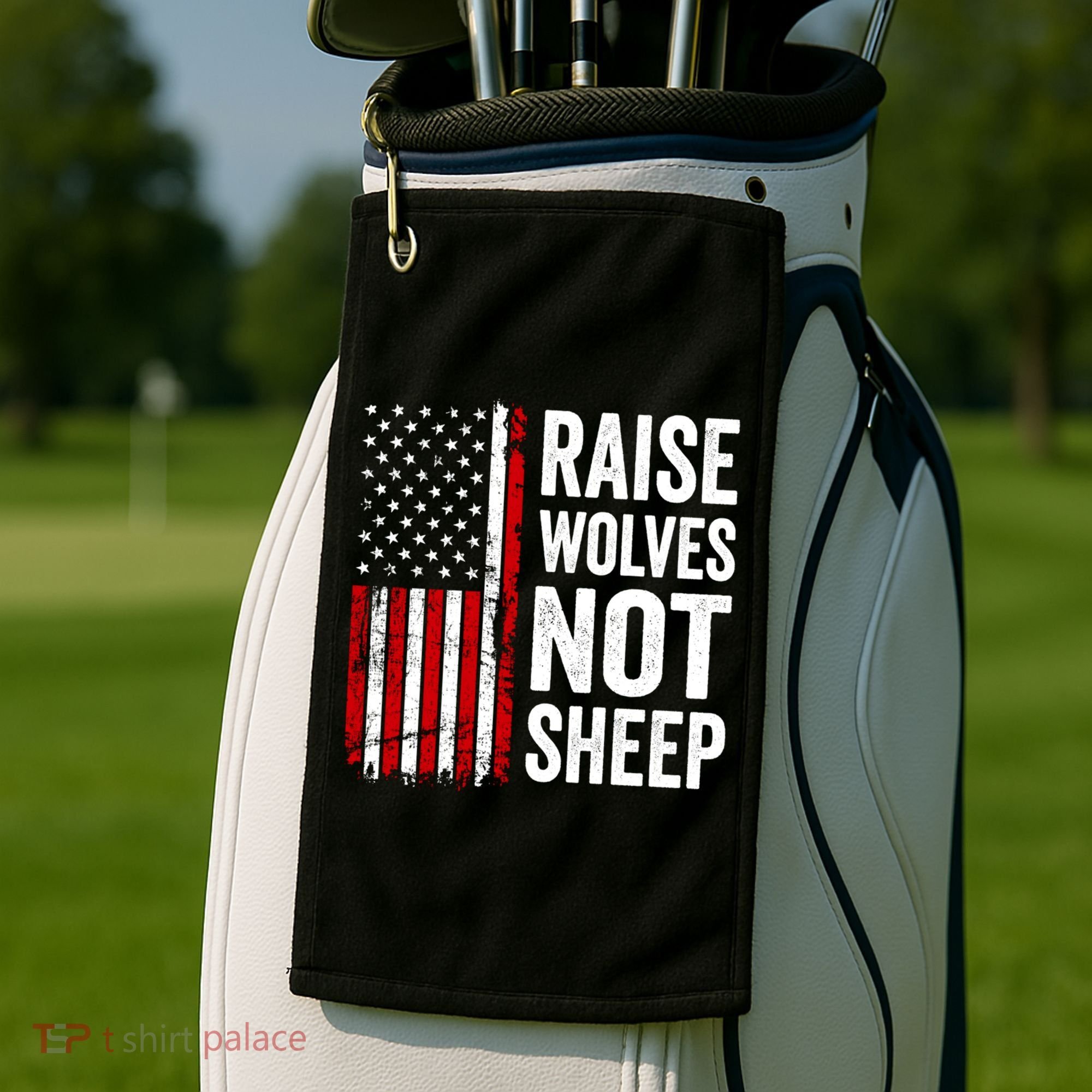 Raise Wolves Not Sheep Gift American Patriotic Usa Flag (Back) Gift Golf Towel