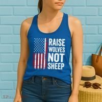 Raise Wolves Not Sheep Gift American Patriotic Usa Flag (Back) Gift Women's Tank Top thumb 2