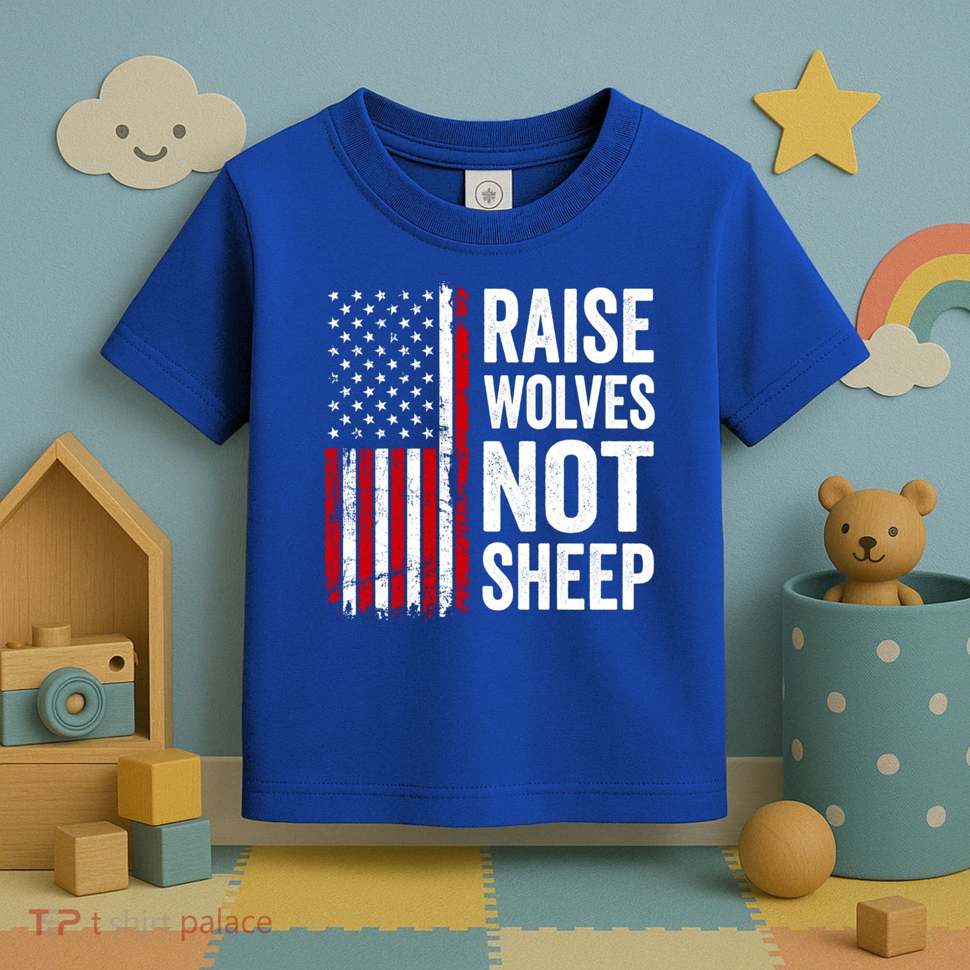 Raise Wolves Not Sheep Gift American Patriotic Usa Flag (Back) Gift Toddler T-Shirt