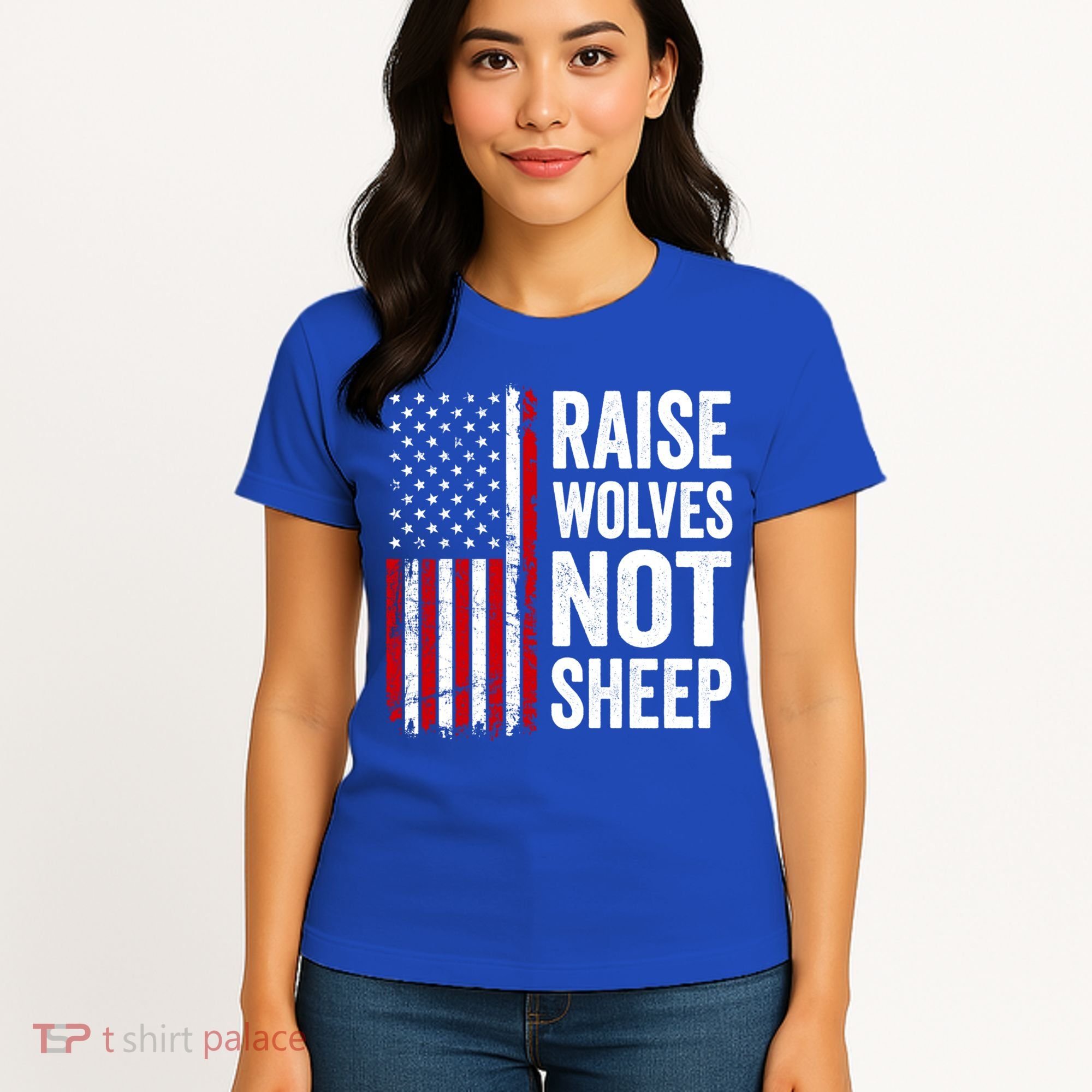 Raise Wolves Not Sheep Gift American Patriotic Usa Flag (Back) Gift Women's T-Shirt