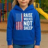 Raise Wolves Not Sheep Gift American Patriotic Usa Flag (Back) Gift Kids Hoodie thumb 3