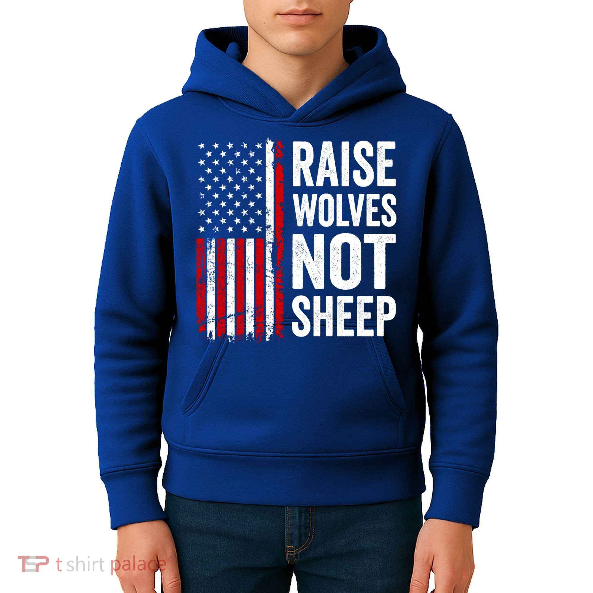 Raise Wolves Not Sheep Gift American Patriotic Usa Flag (Back) Gift Kids Hoodie
