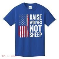 Raise Wolves Not Sheep Gift American Patriotic Usa Flag (Back) Gift Kids T-Shirt thumb 0