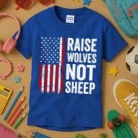 Raise Wolves Not Sheep Gift American Patriotic Usa Flag (Back) Gift Kids T-Shirt thumb 3