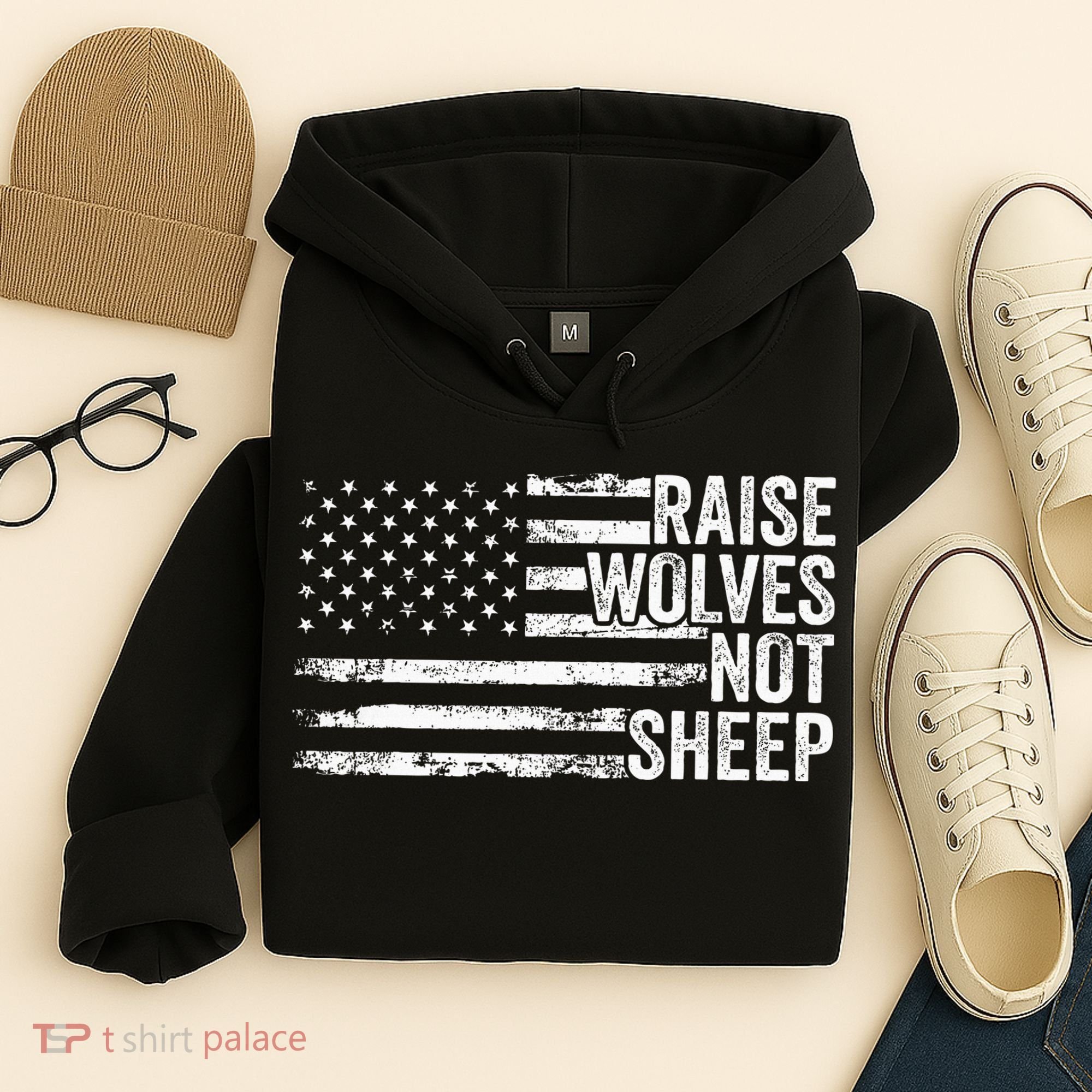Raise Wolves Not S.H.E.E.P Patriotic Veteran Lions Hoodie