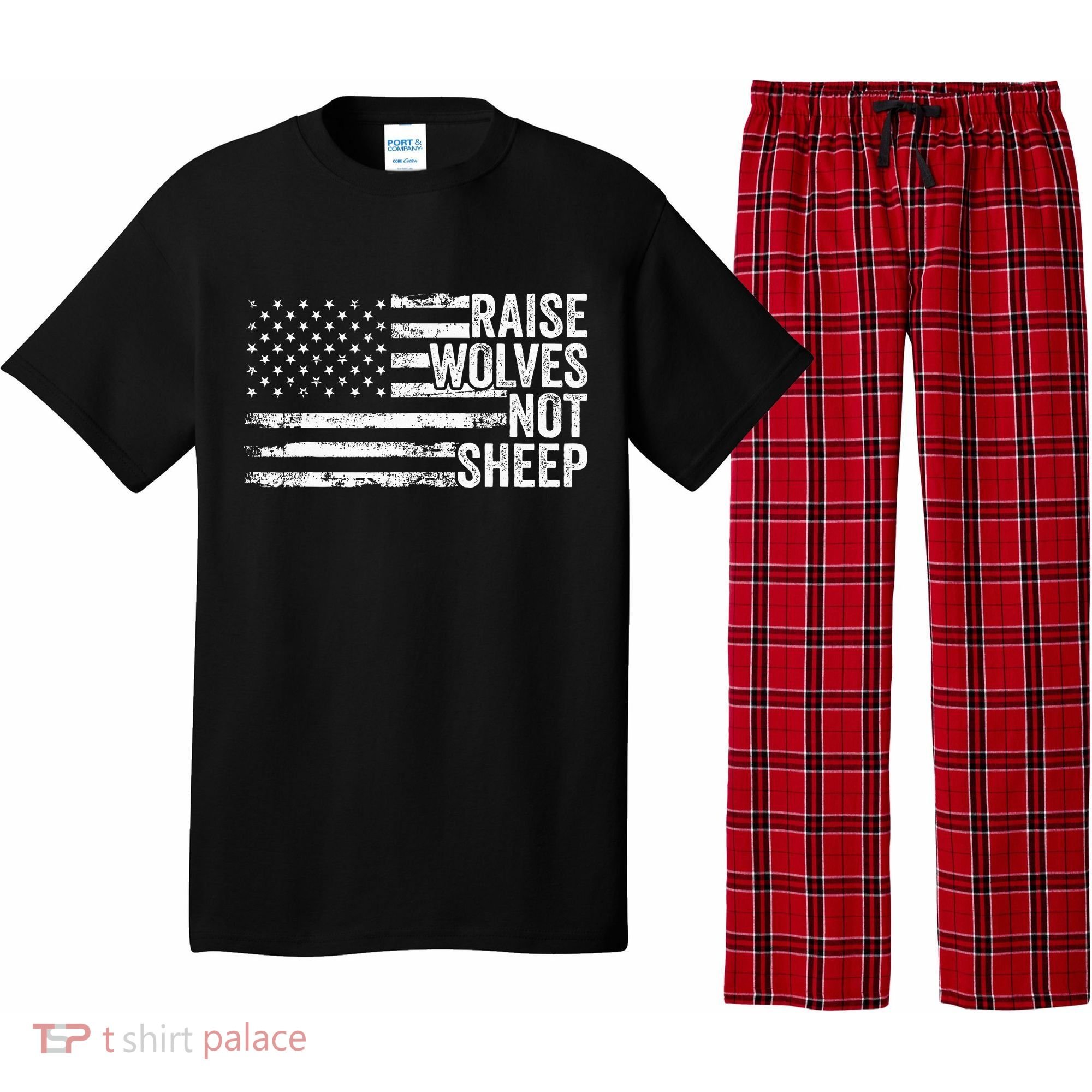 Raise Wolves Not S.H.E.E.P Patriotic Veteran Lions Pajama Set