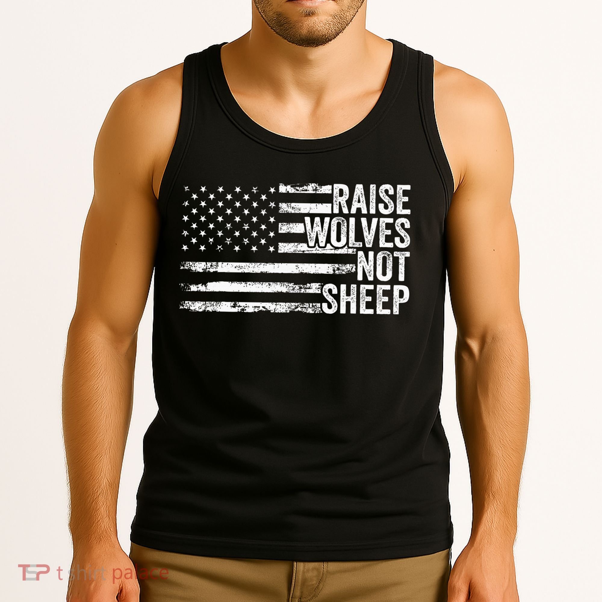 Raise Wolves Not S.H.E.E.P Patriotic Veteran Lions Tank Top