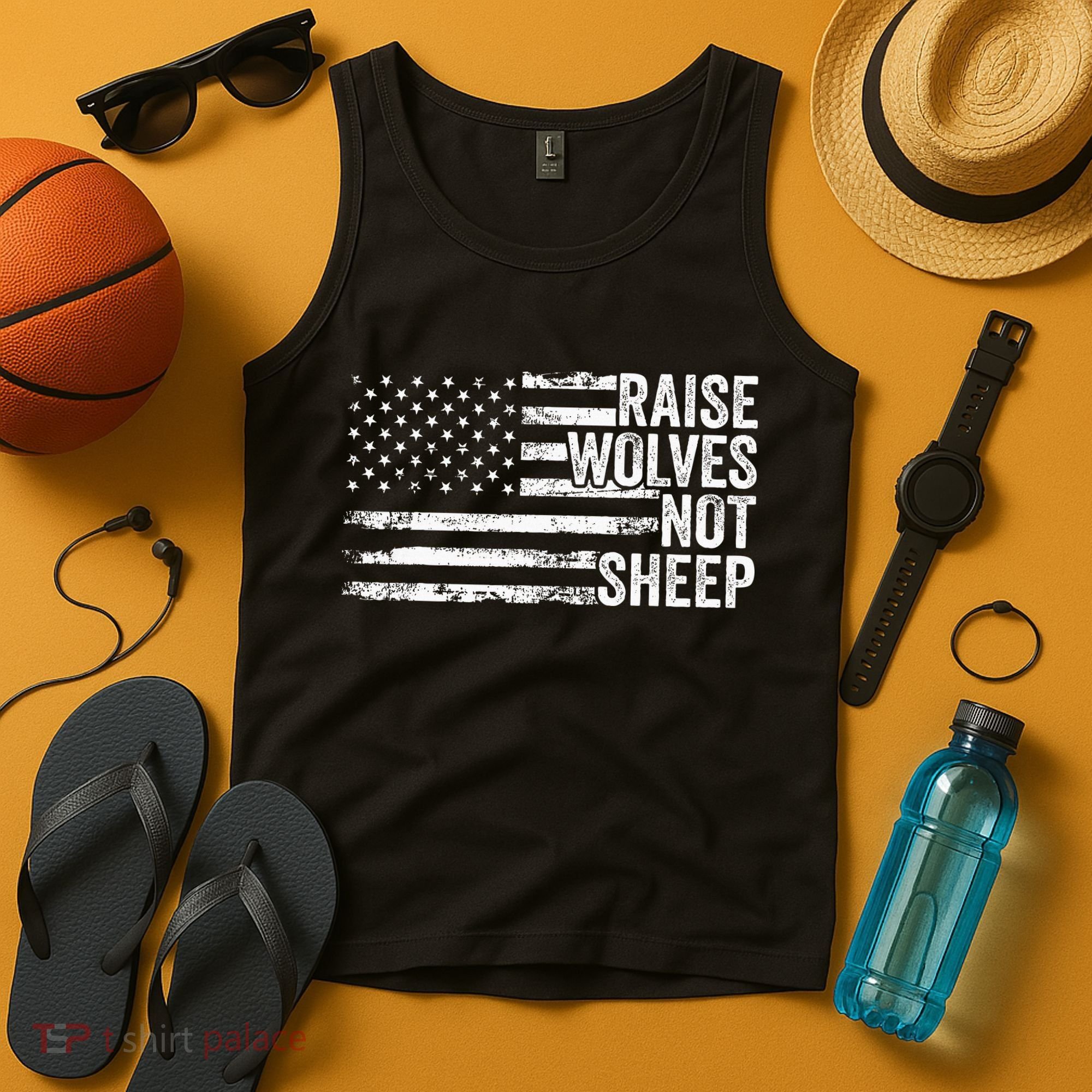 Raise Wolves Not S.H.E.E.P Patriotic Veteran Lions Tank Top