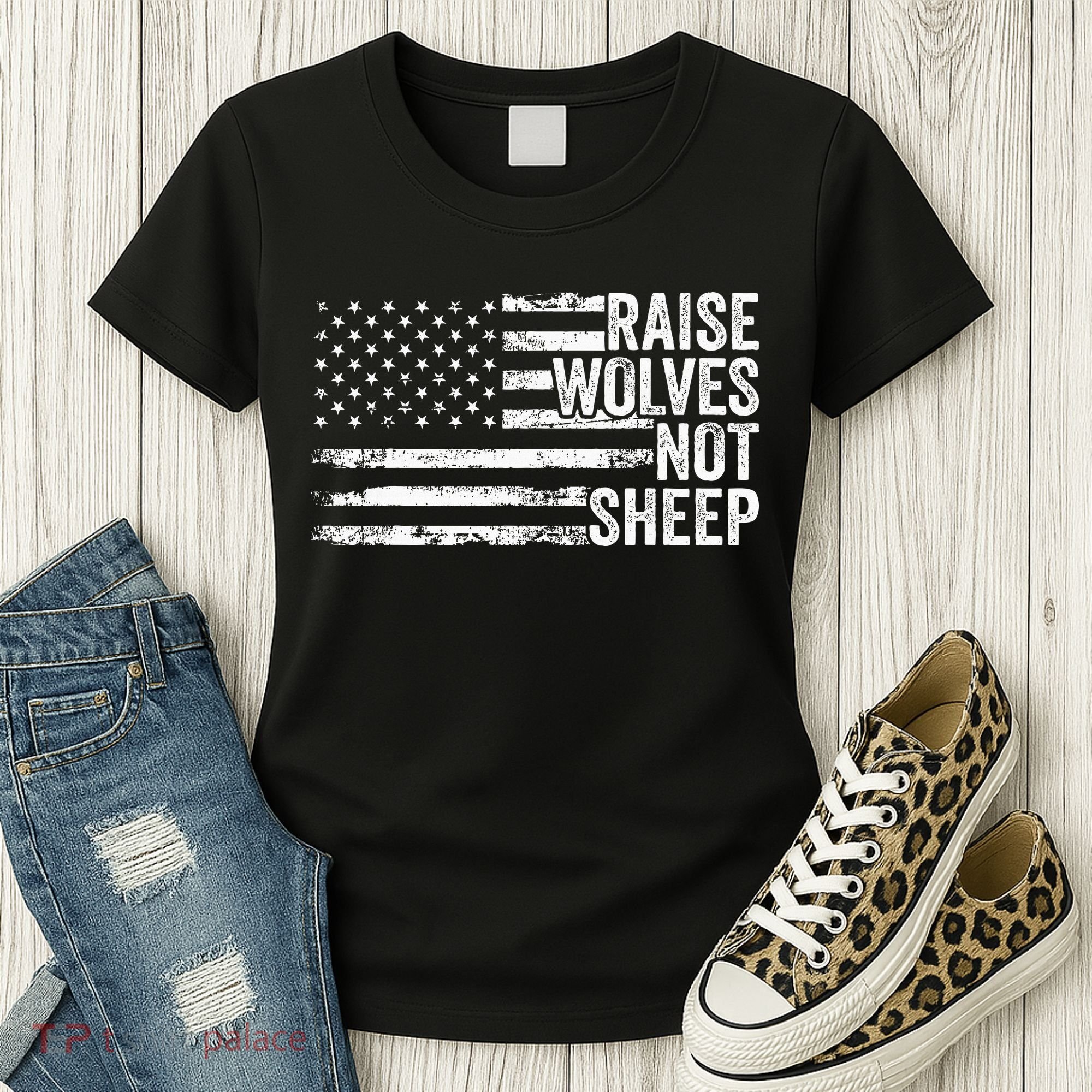 Raise Wolves Not S.H.E.E.P Patriotic Veteran Lions Women's T-Shirt