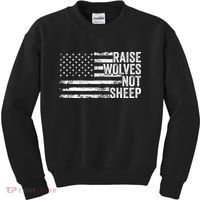 Raise Wolves Not S.H.E.E.P Patriotic Veteran Lions Kids Sweatshirt thumb 0