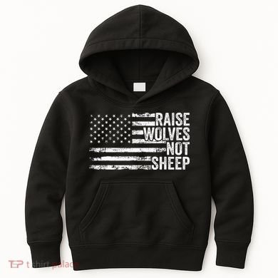 Raise Wolves Not S.H.E.E.P Patriotic Veteran Lions Kids Hoodie