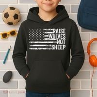 Raise Wolves Not S.H.E.E.P Patriotic Veteran Lions Kids Hoodie thumb 2