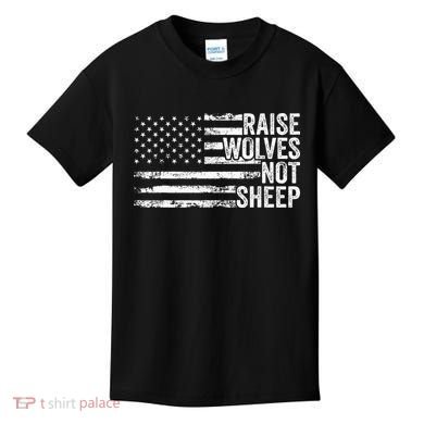 Raise Wolves Not S.H.E.E.P Patriotic Veteran Lions Kids T-Shirt
