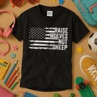 Raise Wolves Not S.H.E.E.P Patriotic Veteran Lions Kids T-Shirt thumb 3