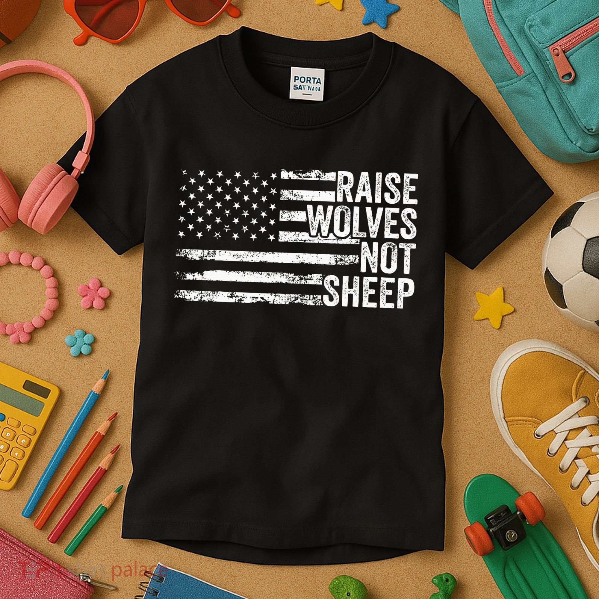 Raise Wolves Not S.H.E.E.P Patriotic Veteran Lions Kids T-Shirt