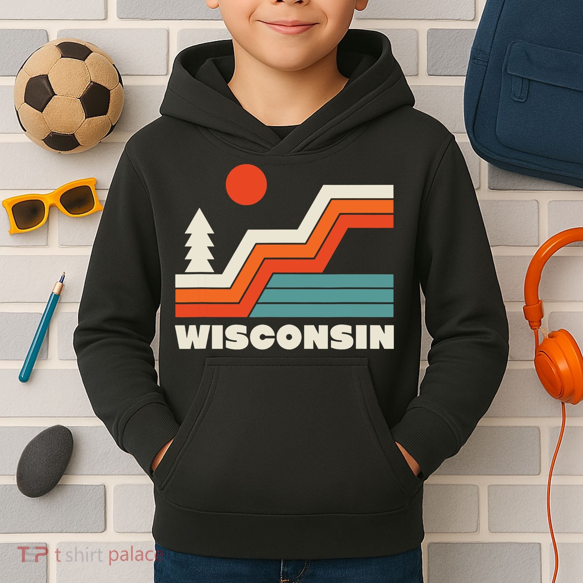 Retro Wisconsin Outdoors Nature Kids Hoodie