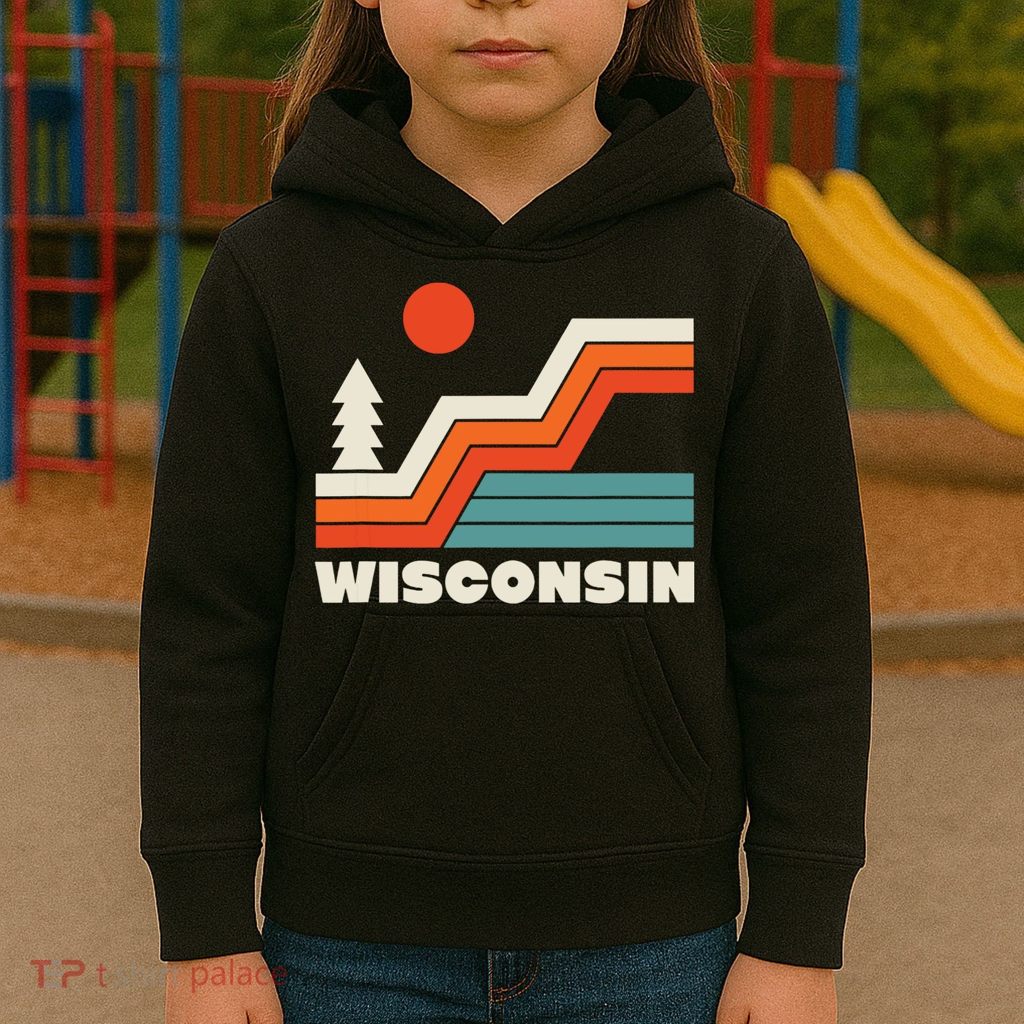 Retro Wisconsin Outdoors Nature Kids Hoodie
