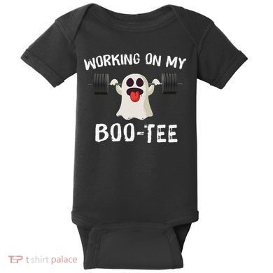 Retro Working On My Booty Cute Funny Boujee Ghost Halloween Baby Bodysuit