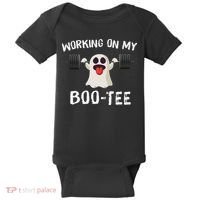 Retro Working On My Booty Cute Funny Boujee Ghost Halloween Baby Bodysuit thumb 0