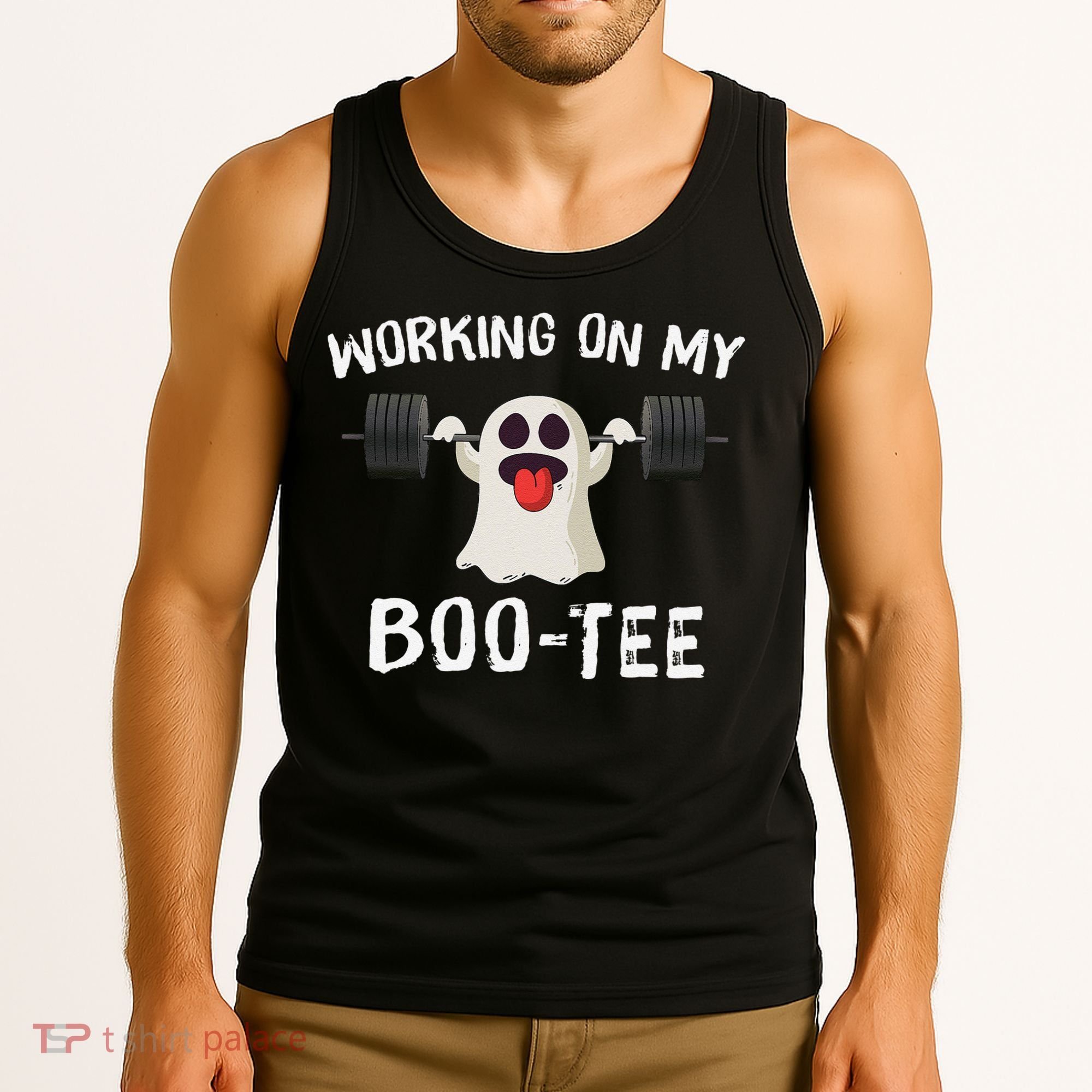 Retro Working On My Booty Cute Funny Boujee Ghost Halloween Tank Top