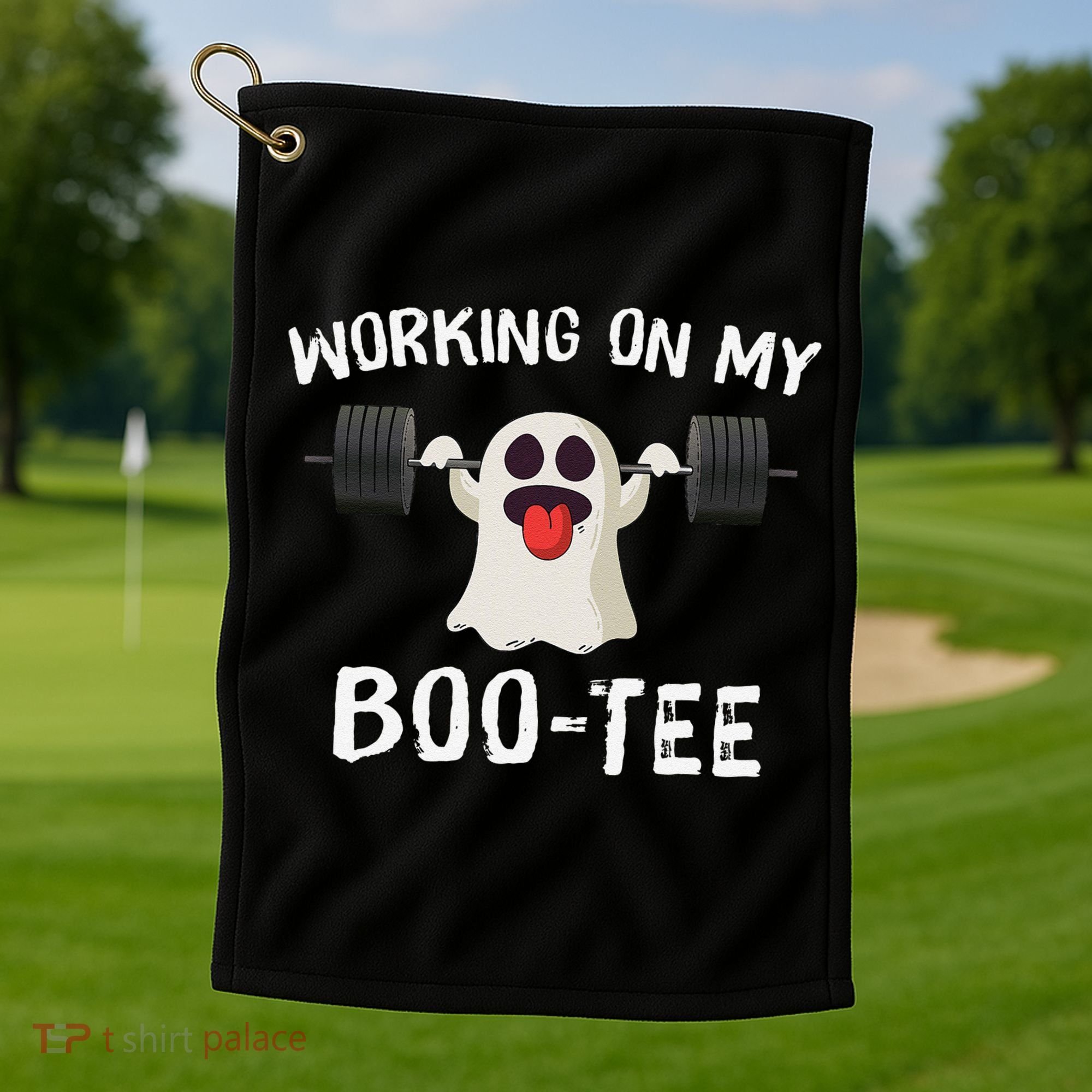 Retro Working On My Booty Cute Funny Boujee Ghost Halloween Golf Towel