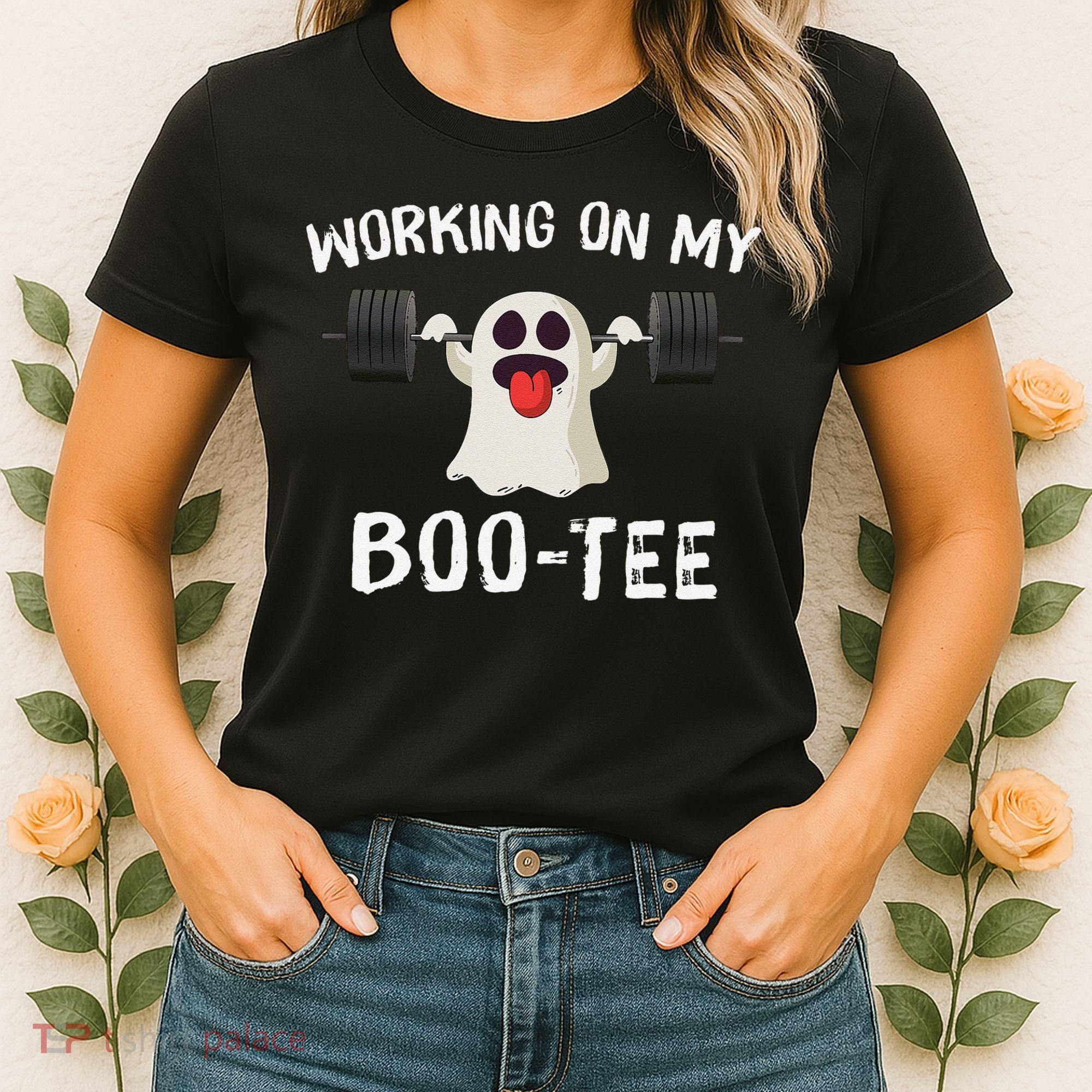Retro Working On My Booty Cute Funny Boujee Ghost Halloween Women's T-Shirt