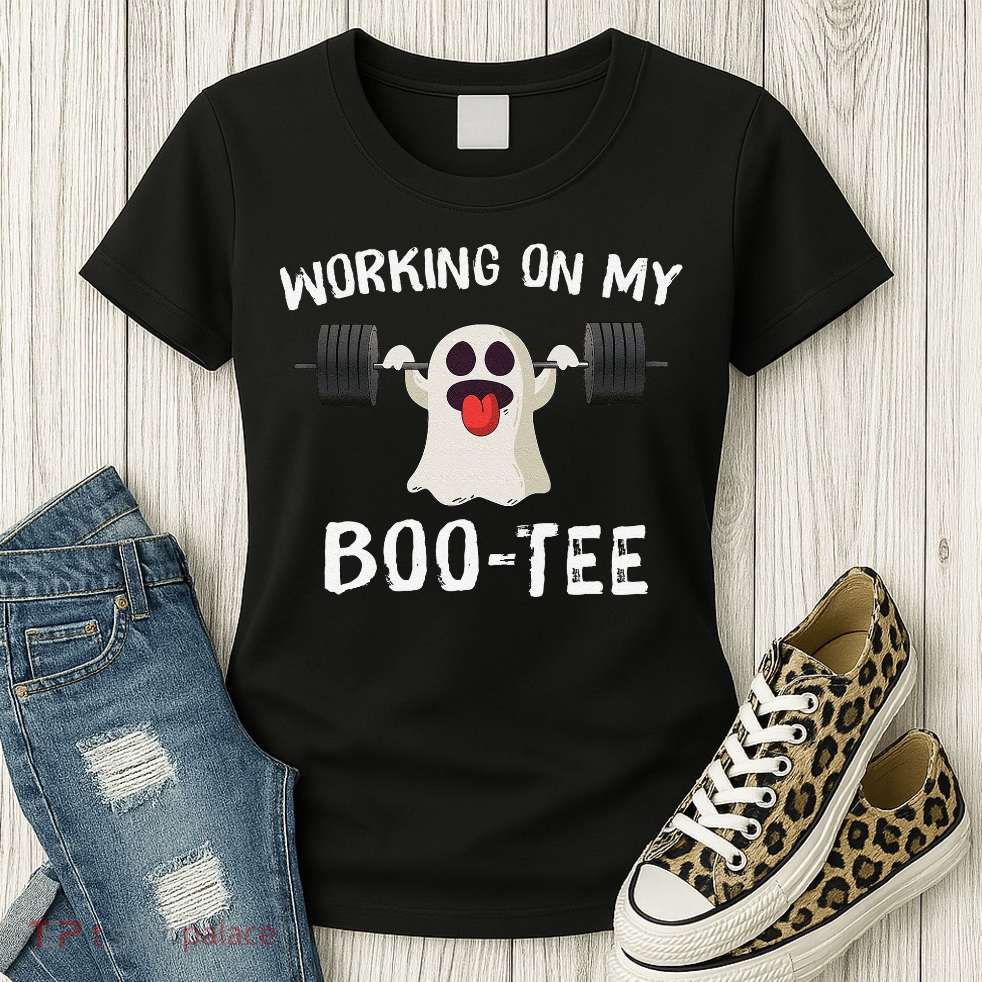 Retro Working On My Booty Cute Funny Boujee Ghost Halloween Women's T-Shirt