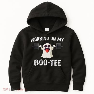 Retro Working On My Booty Cute Funny Boujee Ghost Halloween Kids Hoodie
