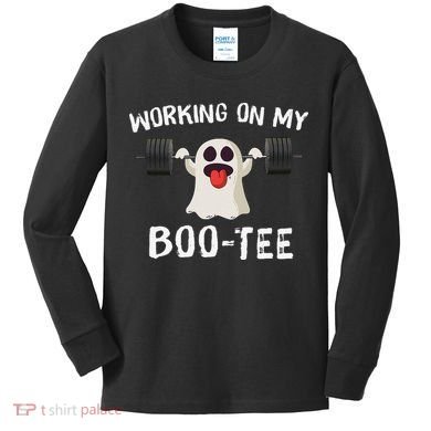 Retro Working On My Booty Cute Funny Boujee Ghost Halloween Kids Long Sleeve Shirt