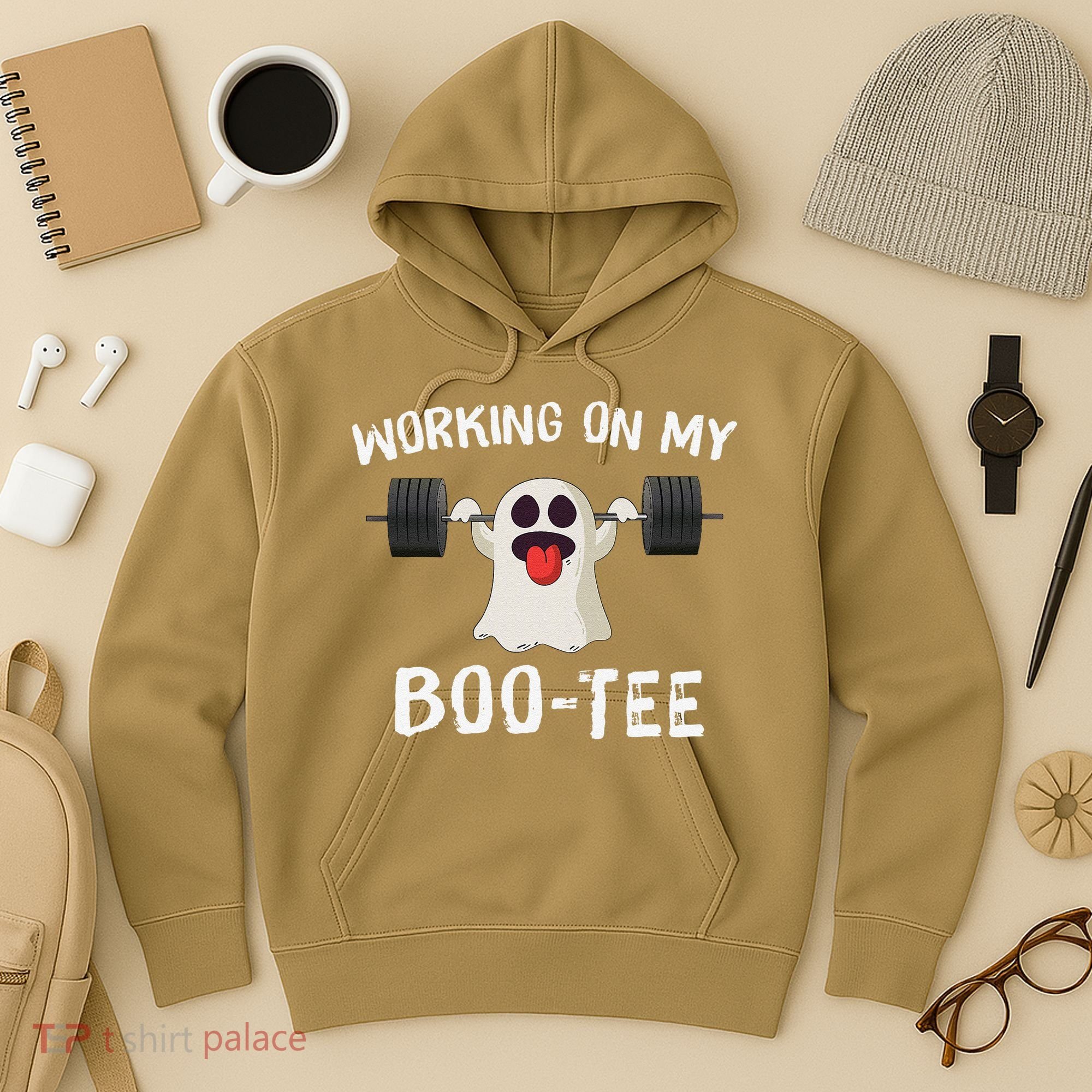 Retro Working On My Booty Cute Funny Boujee Ghost Halloween Hoodie