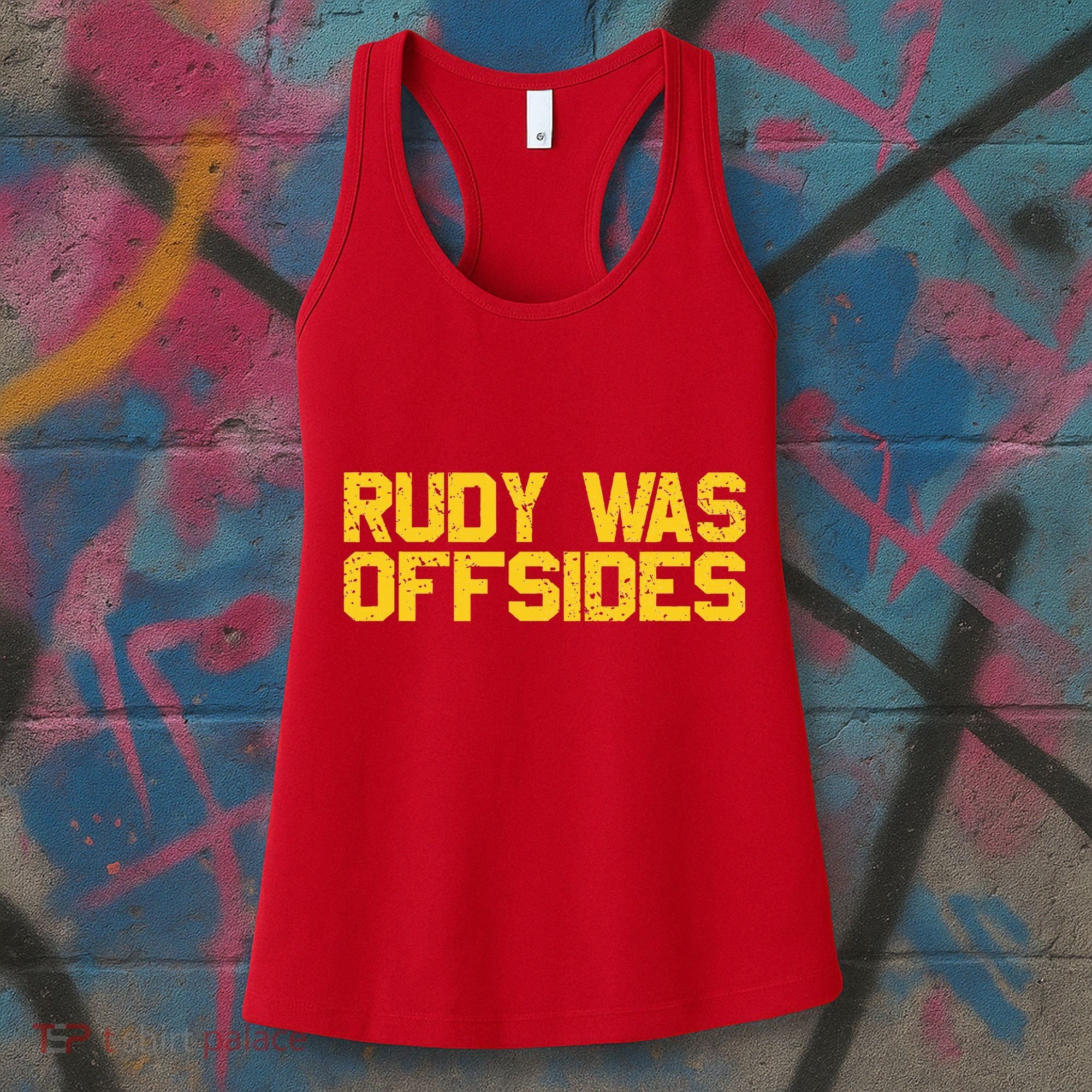 Rudy Was Offsides Red South California Funny Rivalry Fan Women's Tank Top
