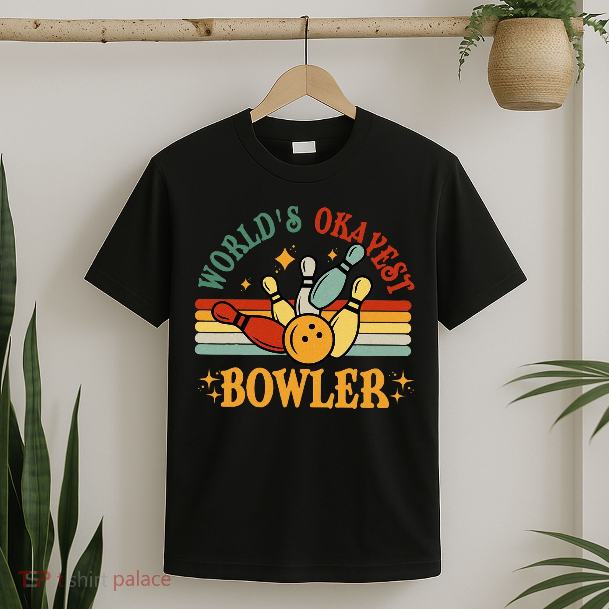 Retro Worlds Okayest Bowler Funny Men Women Mom Kids Bowling T-Shirt
