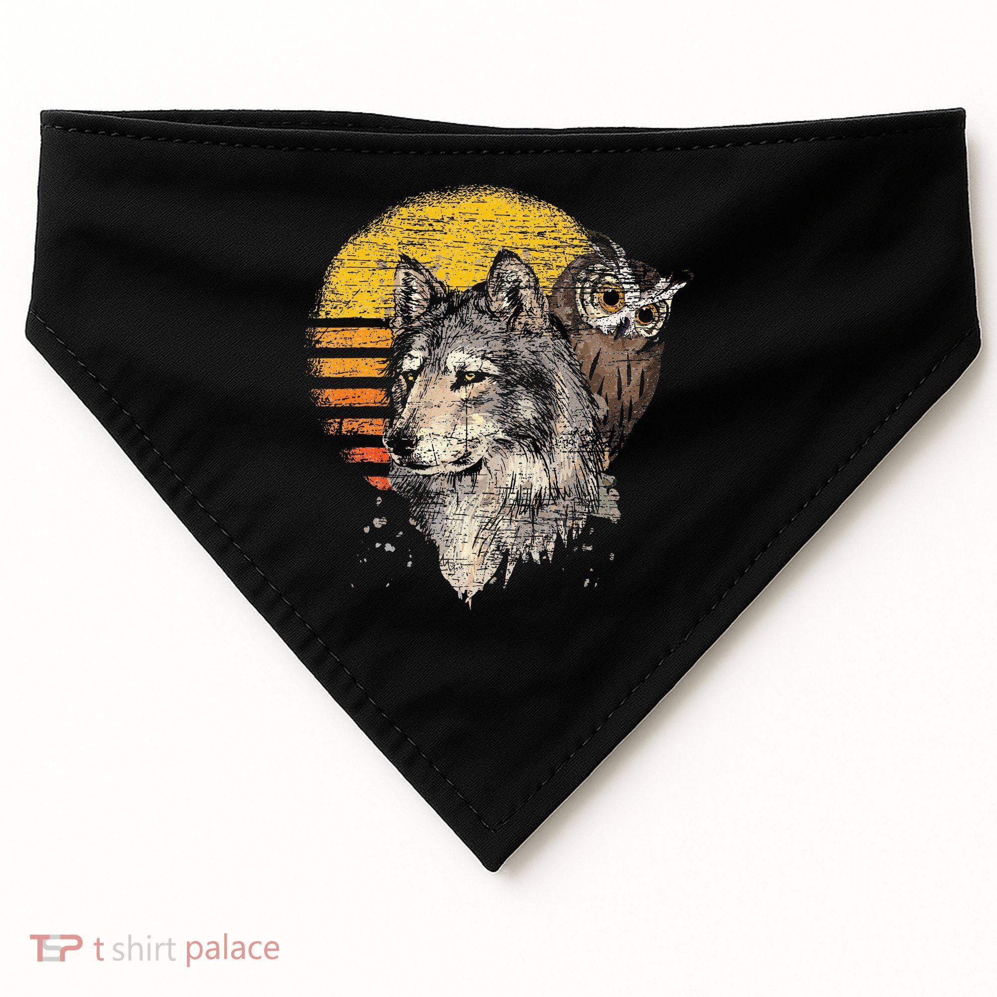 Retro Wolf Owl USA-Made Doggie Bandana
