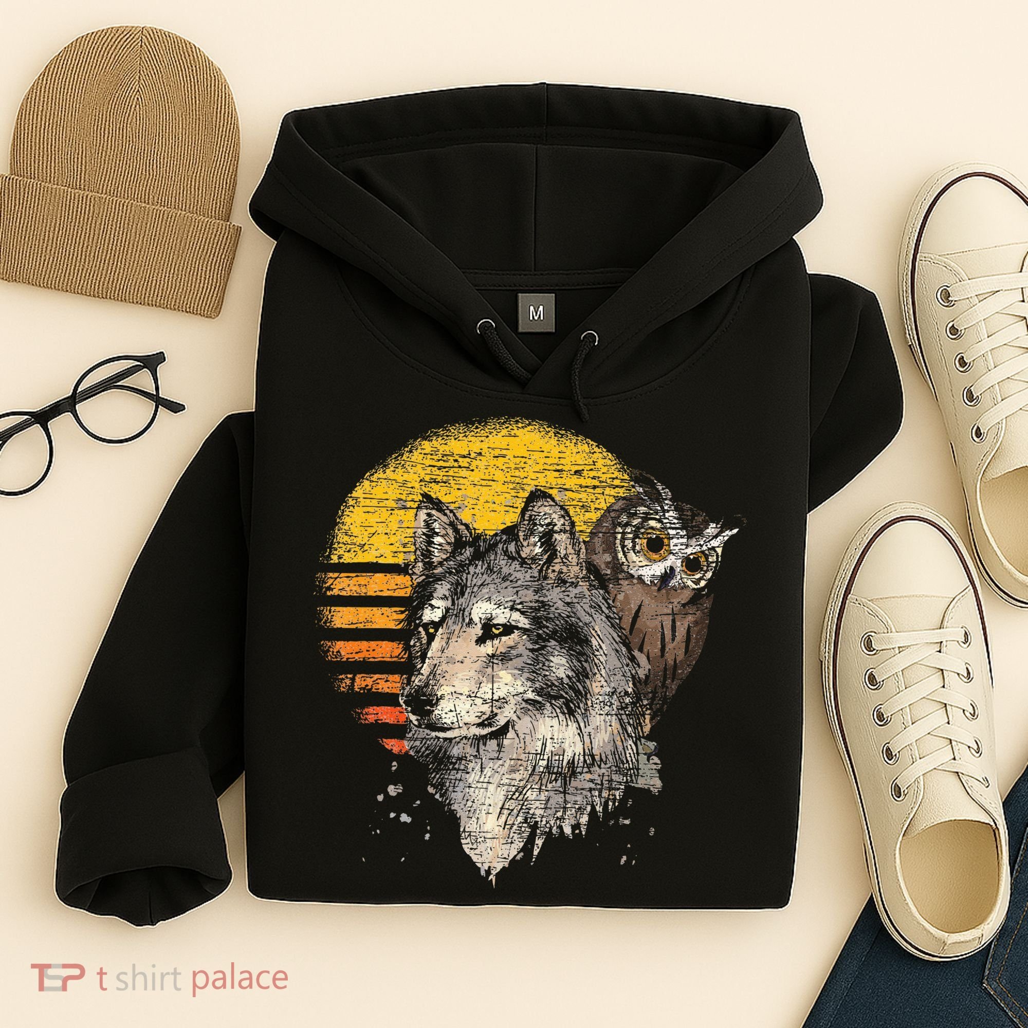 Retro Wolf Owl Hoodie