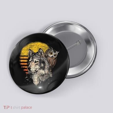 Retro Wolf Owl Button