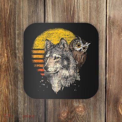 Retro Wolf Owl Coaster