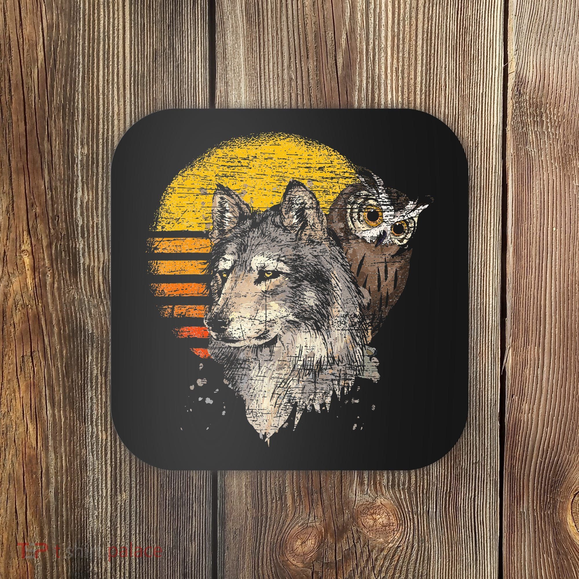 Retro Wolf Owl Coaster