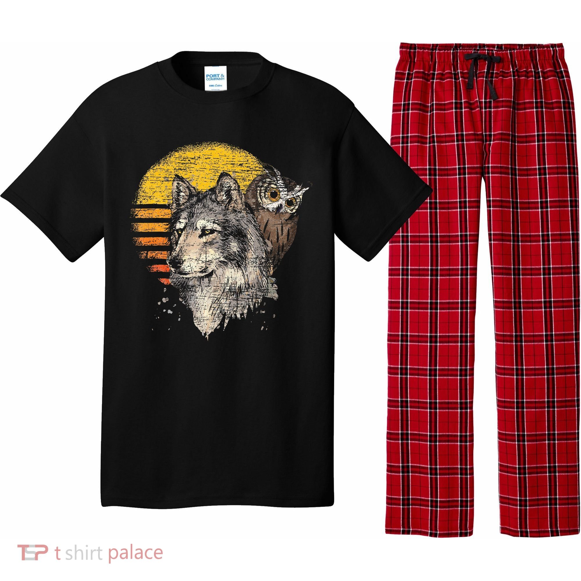 Retro Wolf Owl Pajama Set