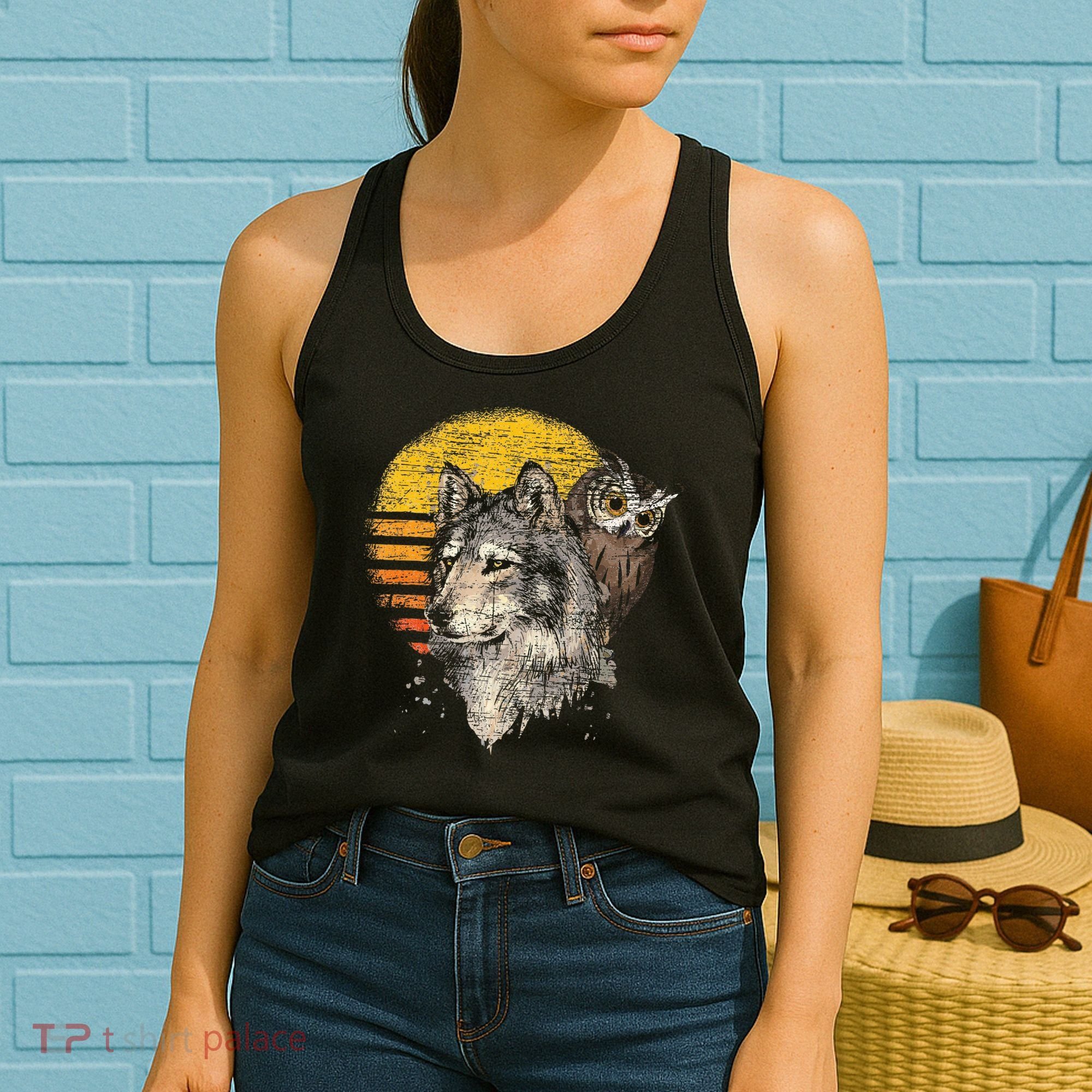 Retro Wolf Owl Women's Tank Top