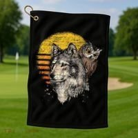 Retro Wolf Owl Golf Towel thumb 1