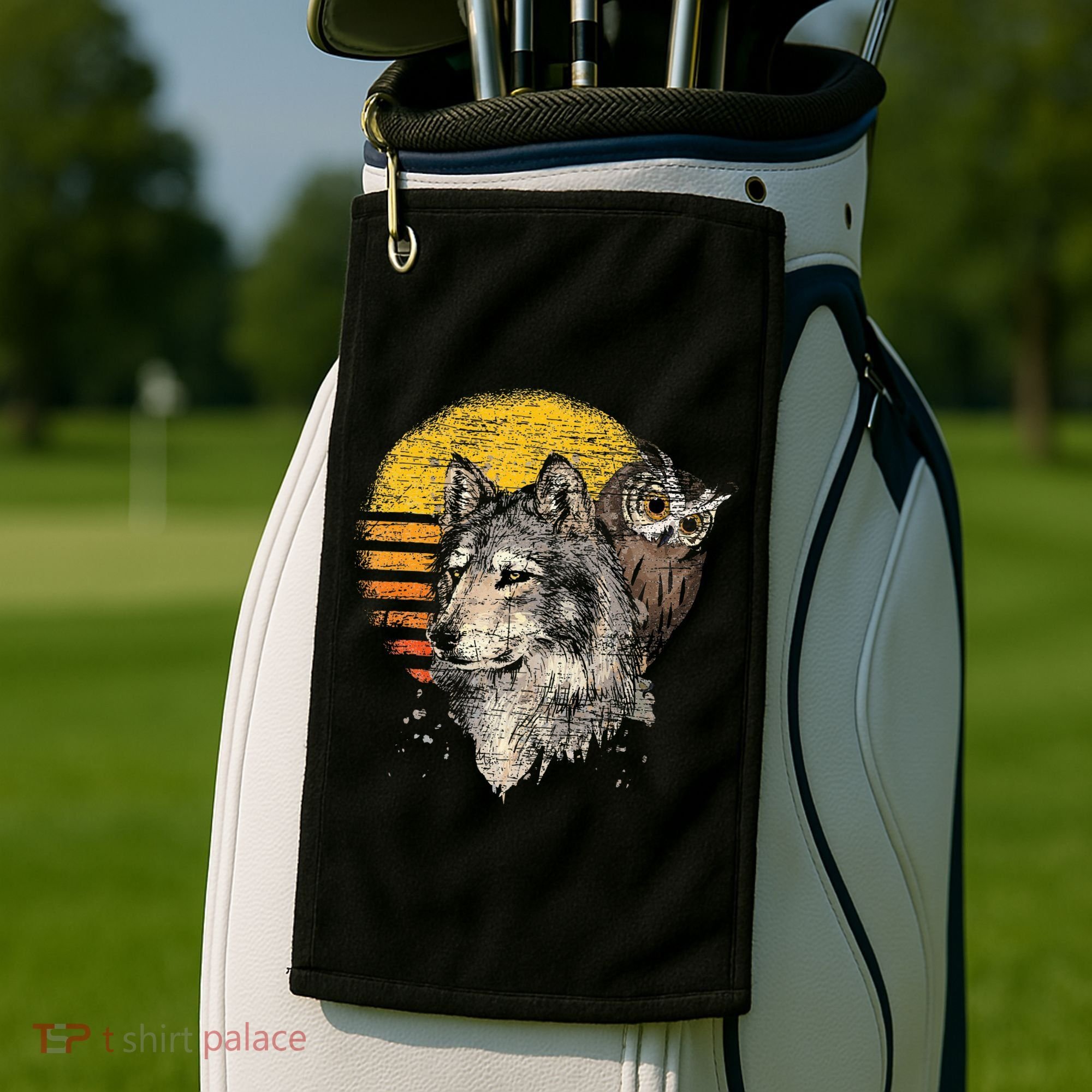 Retro Wolf Owl Golf Towel