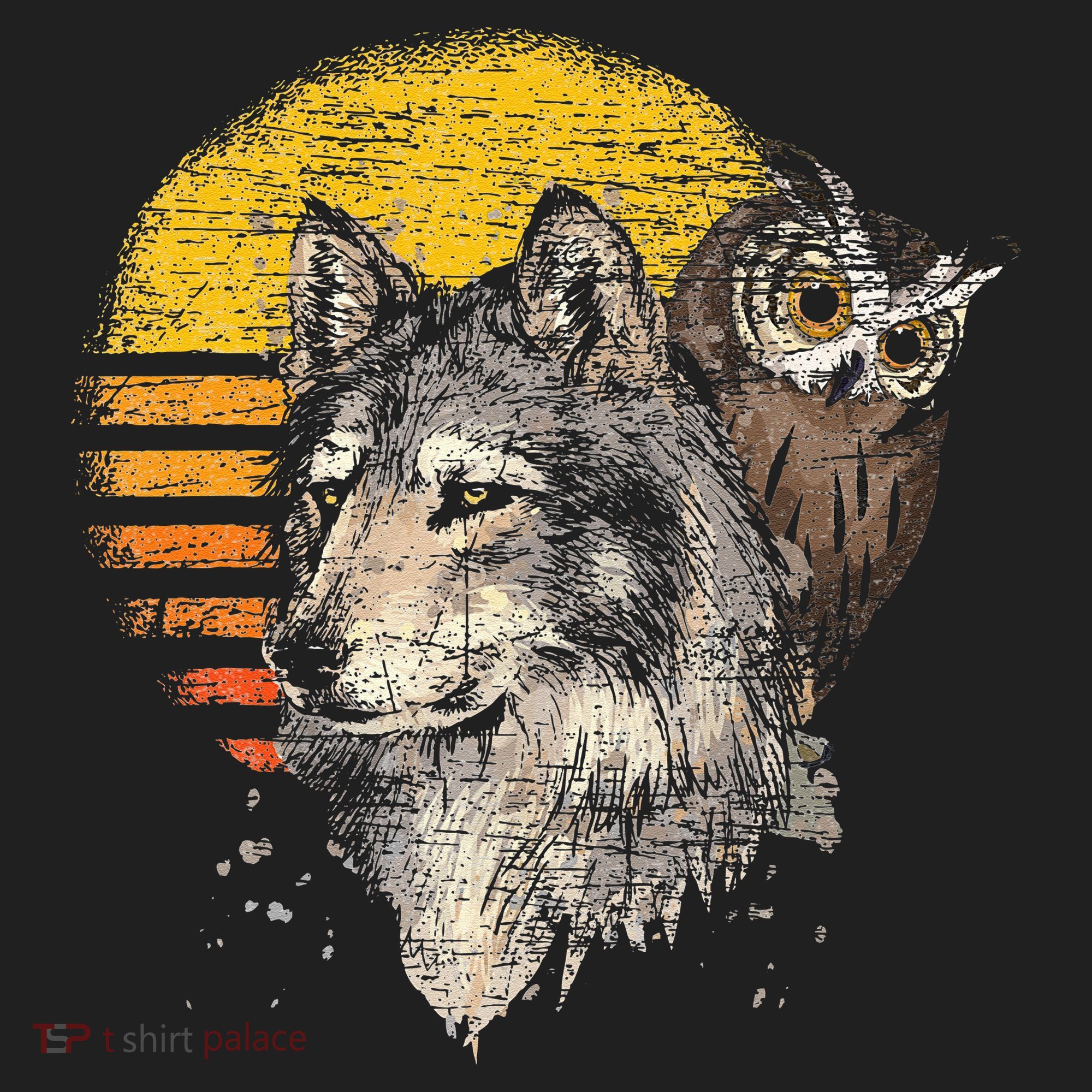 Retro Wolf Owl Golf Towel
