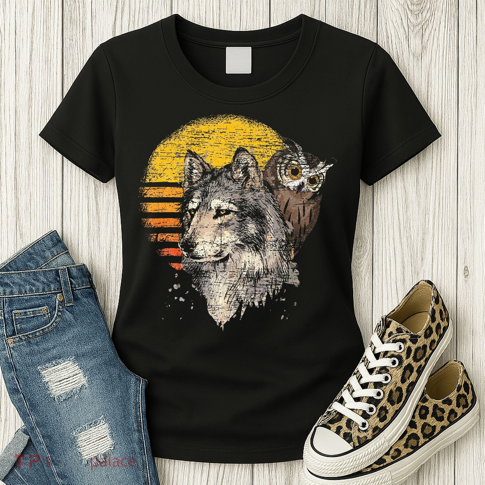 Retro Wolf Owl Women's T-Shirt