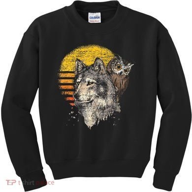 Retro Wolf Owl Kids Sweatshirt
