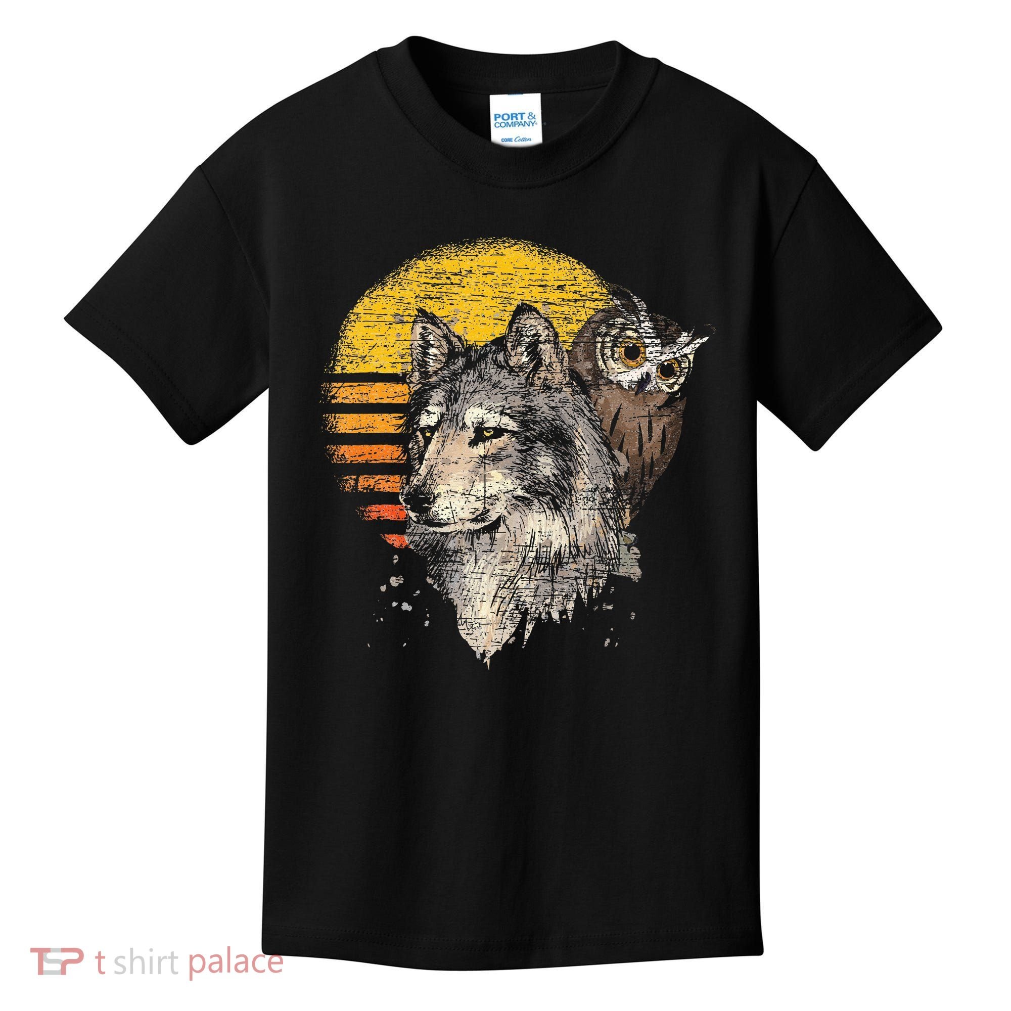 Retro Wolf Owl Kids T-Shirt